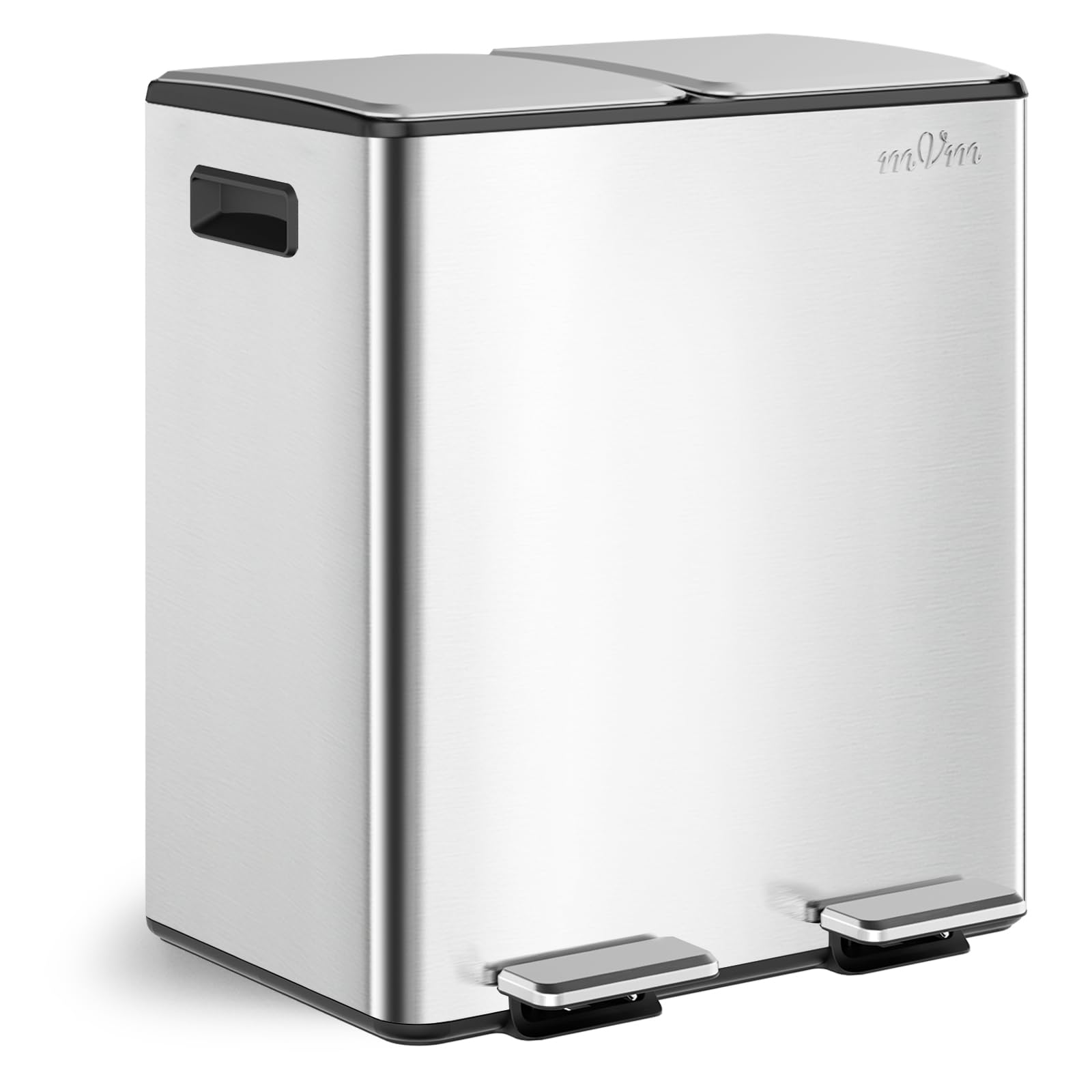 mVm フタ付き 40L 横型2分別 2×20L ゴミ箱 フタは二重構造ペダル式 ステンレス スリム おしゃれ ダストボックス 密閉性 キッチン リビング オフィス用 袋が見えない 頑丈 耐汚 シルバ