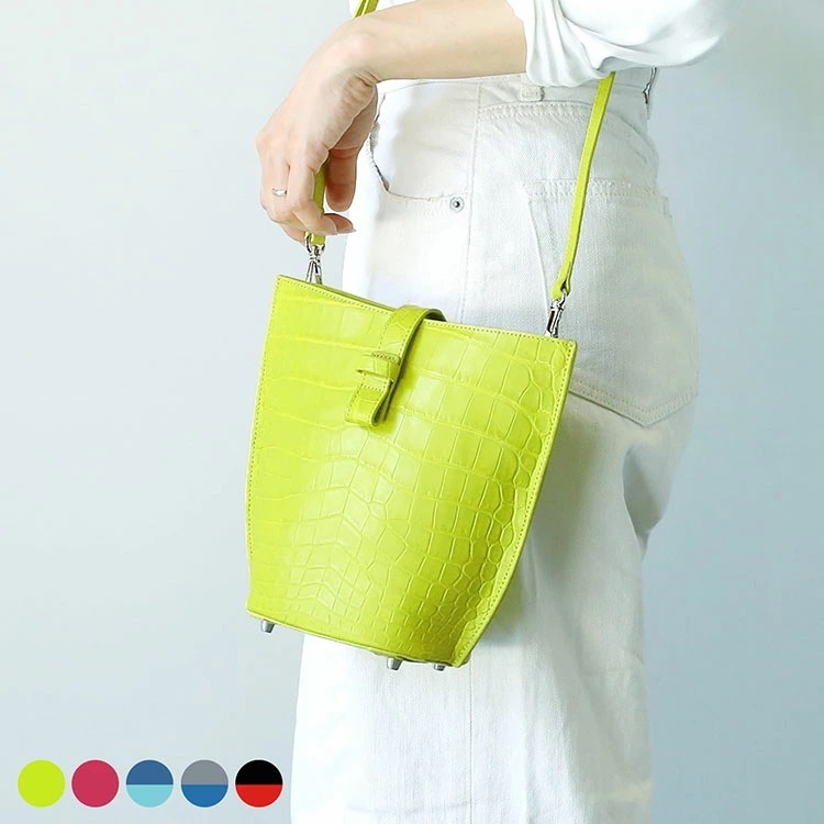 クロコダイル ミニ バッグ ポシェット マット 加工 センター取り ショルダーバッグ 斜め掛け バイカラー バケツ レディース ピンク イエロー ブルー グレー ブラック 小さめ お出掛け 母 女性