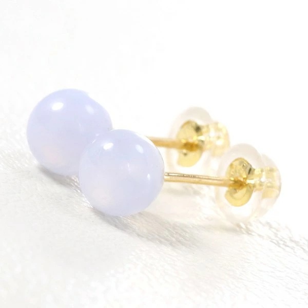 K18 18金 YG イエローゴールド ピアス ブルーレースアゲート ジュエリー 中古