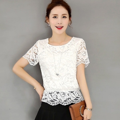 2049.花柄レース半袖トップス(ホワイト)
