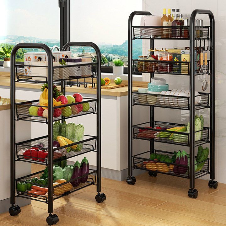 【1つ買うと1つ無料】キッチン収納ラック床家庭用可動式多層収納ラック小型カート多機能野菜バスケットラック