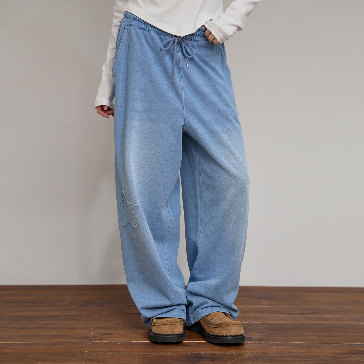 YK Applique Denim Sweat pants LIGHT BLUE