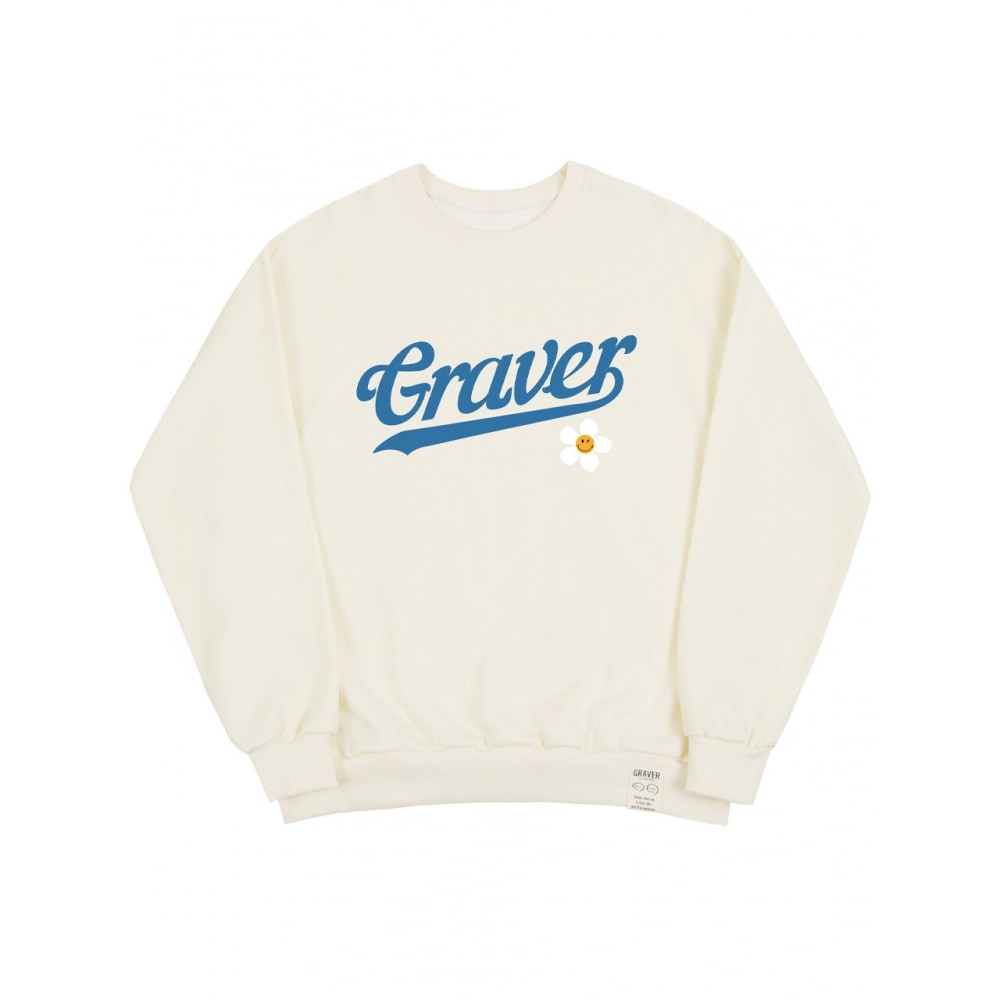 GRAVER ベースボール ロゴ フラワースマイル マンツーマンクリーム