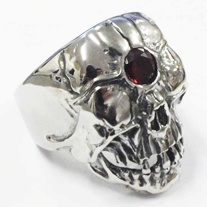 レッドアイデッドスカルステンレスリング（RRR057）サイズ/33号 赤色 ジルコニア クリスタル ドクロ 髑髏 骸骨 がい骨 ガイコツ 額 不気味 指輪 r0714xxxxxxxx