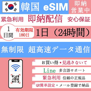 【韓国 eSIM】 1日間 超高速データ無制限 正規eSIM オンラインサービスにて納品 韓国旅行 eSIM 1日間