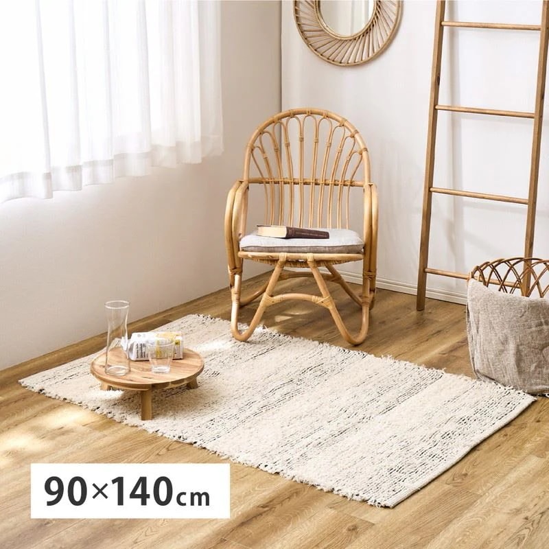 ラグマット カーペット 長方形 90x140cm インド綿 手織り 裂き織 コットンラグ チンディ