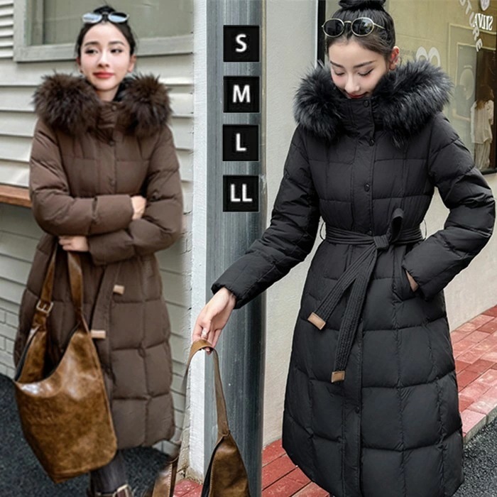 90％ダウン ダウンコート レディース ファー付き ロングコート ダウンジャケット フード付き ハイネックコート 防寒着 おしゃれ 冬 ロング丈 ブラックコート 着痩せ 暖かい 黒 ブラック 無地 あ
