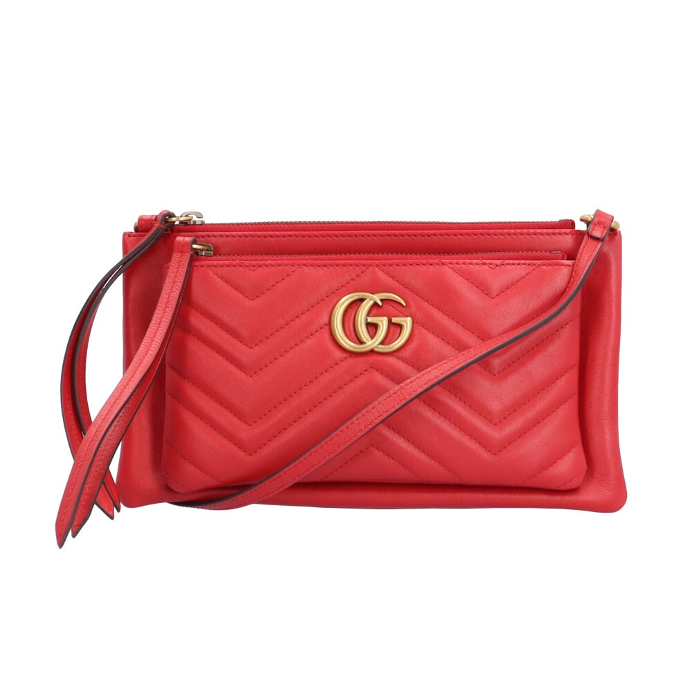 グッチ GGマーモント ショルダーバッグ レザー 453878 213317 レッド GUCCI 中古