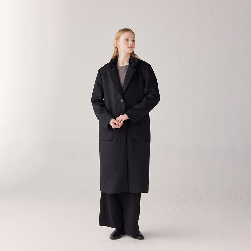 COLLAR FUR WOOL LONG COAT