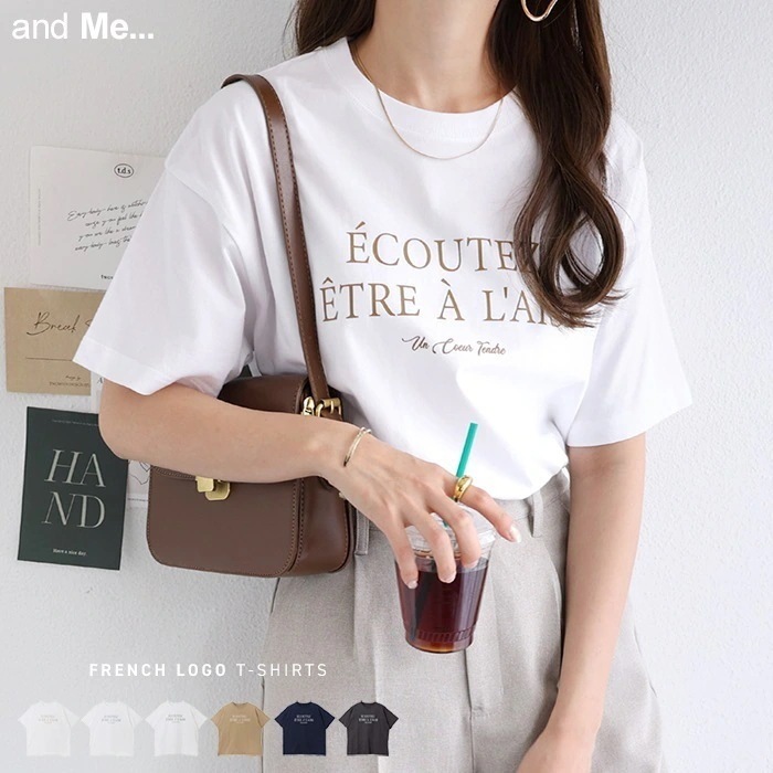 フレンチ ロゴプリント 半袖 シャツ レディース コットン クルーネック ドロップショルダー サイドスリット 抜け感 コーマ天竺 サイズ 春 夏 秋安い