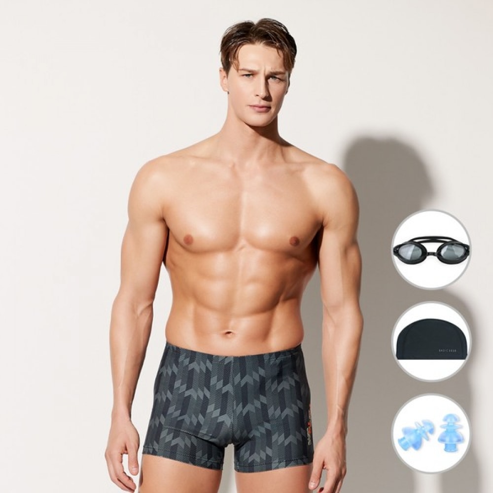 (ベーシックエル) ベーシックエルメンズブラック 2パートパターンロゴインドアスイムスーツ BEZ-Y404K