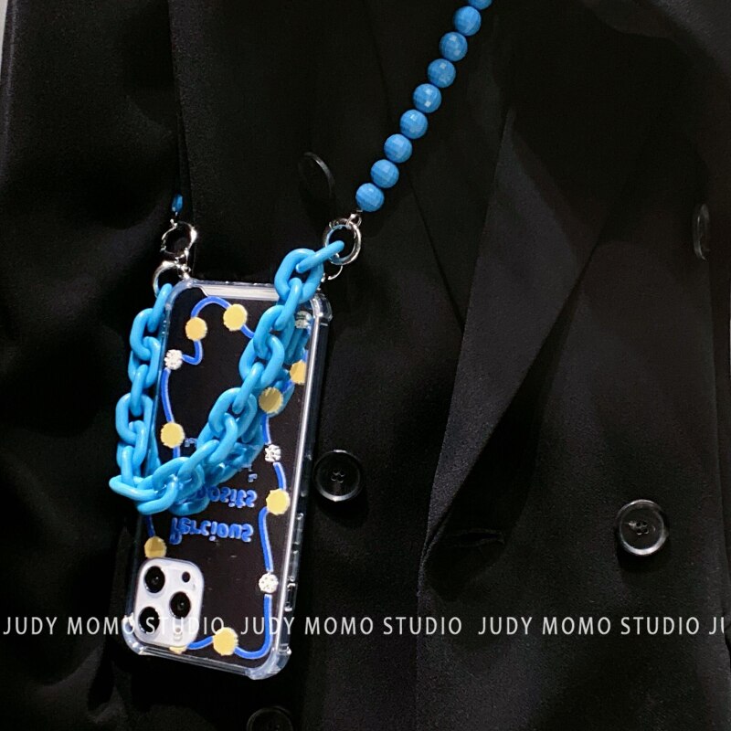 【新品本物】 chain bead long blue wind ins for appl iPhone12pro 多機種対応ケース