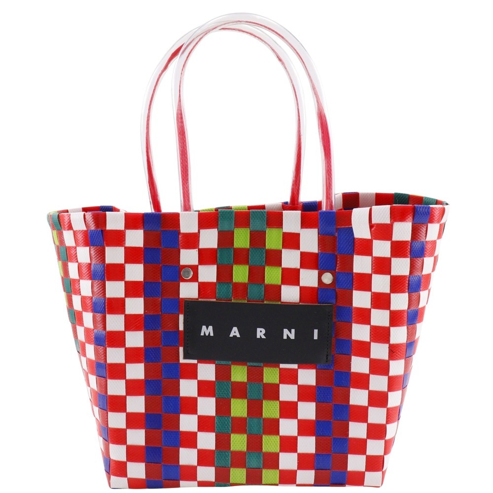 フラワーカフェ ピクニックバッグ ミニバスケット ハンドバッグ ポリプロピレン 赤 レディース 中古品
