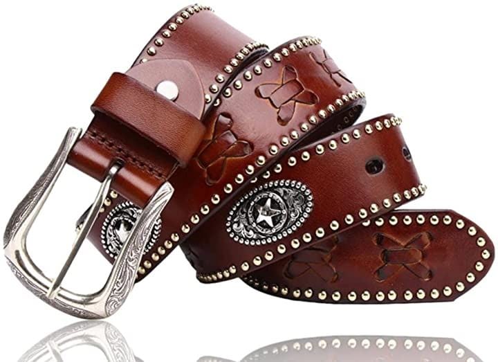 ウエスタン メンズ ベルト 牛革 レザー コンチョ 編み革 カジュアル(2.ブラウン, Free S