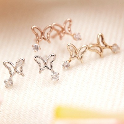 K10WGK10K10PG0.01ｃｔの天然ダイヤモンドが輝くバタフライモチーフピアス宝石鑑別書カード付きシリコン樹脂付きキャッチ蝶々ダイアモンドプチサイズ3color01-ホワイトゴールド02-ゴー