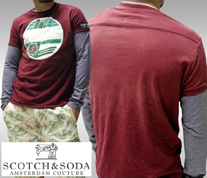 訳ありアウトレット スコッチ&ソーダ 長袖 Tシャツ 400種類以上取扱い スコッチアンドソーダ メンズ トップス レイヤード ロンT ダニエル ウォッシュバーガンディー scotch&so