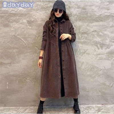 コージュロイロングコート レディース 秋 長袖 ライトアウター トレンチコート カジュアル スプリングコート 大きいサイズ きれいめ 通勤 OL オフィス お洒落