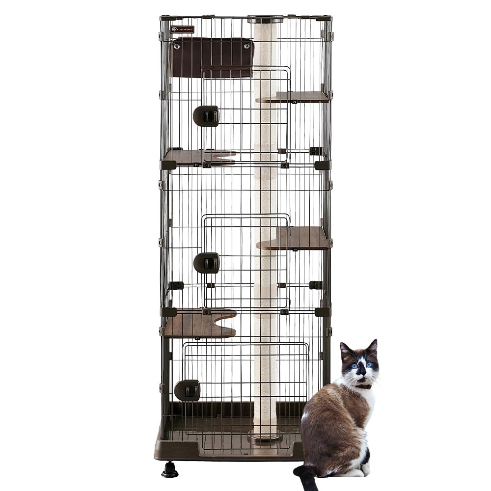 アイリスオーヤマ 猫 ケージ キャットタワー付ケージ スリム ダークブラウン 猫用 高さ169×幅69×奥行54.5cm PCLC-703