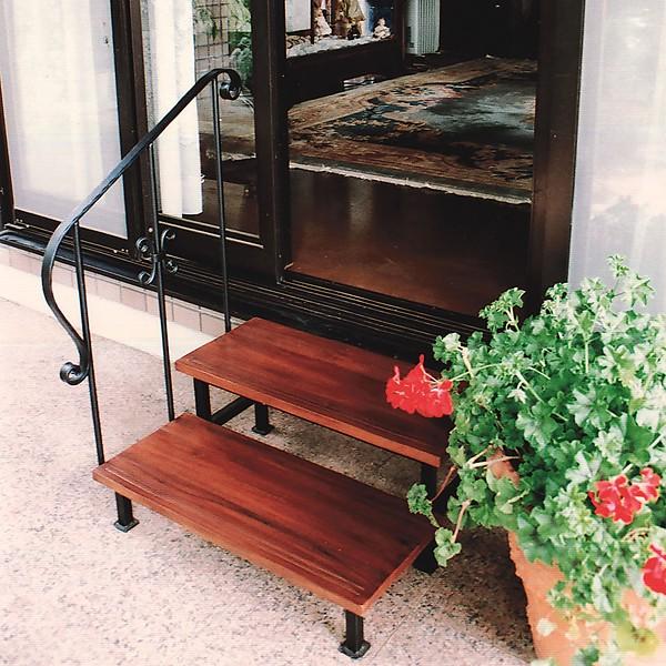 階段 2段 手すり 手摺り 階段手摺 庭 縁側 軒先 ベランダ エントランス ステップ台 軒下 踏み台 木製 アイアン アンティーク調 おしゃれ