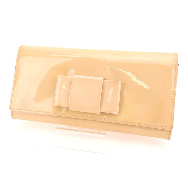 長財布 二つ折り財布 VERNICE FIOCCO ベージュ レッド 中古