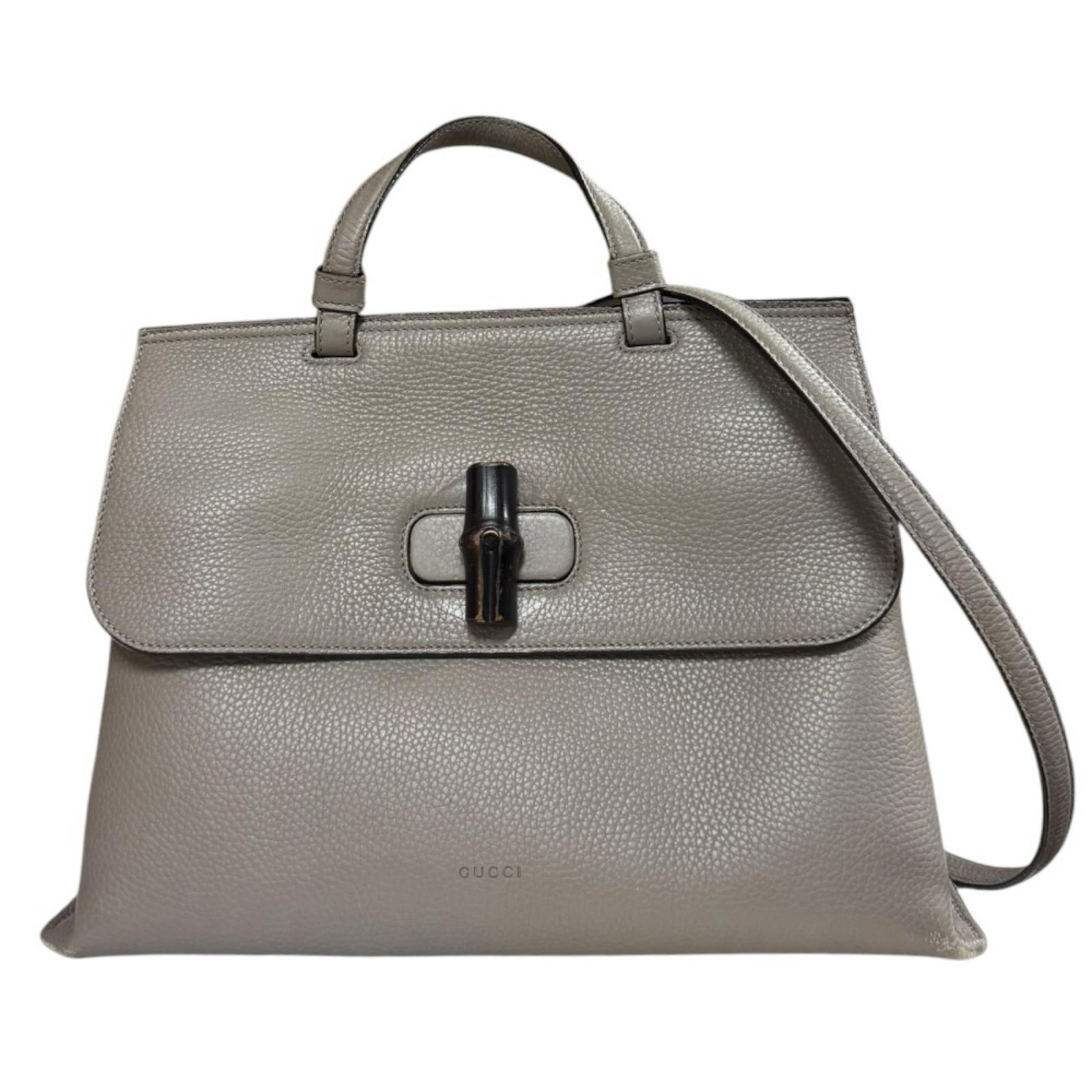 グッチ バンブー ショルダーバッグ レザー 392013 グレー GUCCI 中古