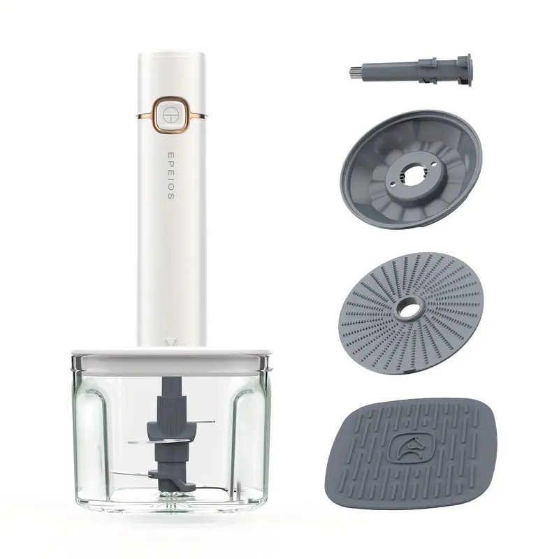 [ワイヤレス多機能フードプロセッサー] 5-in-1: みじん切り粉砕混合すりおろし泡立て700mlの大容量ステンレス製4枚刃お手入れ簡単コンパクトで省エネ設計離乳食や時短調理に