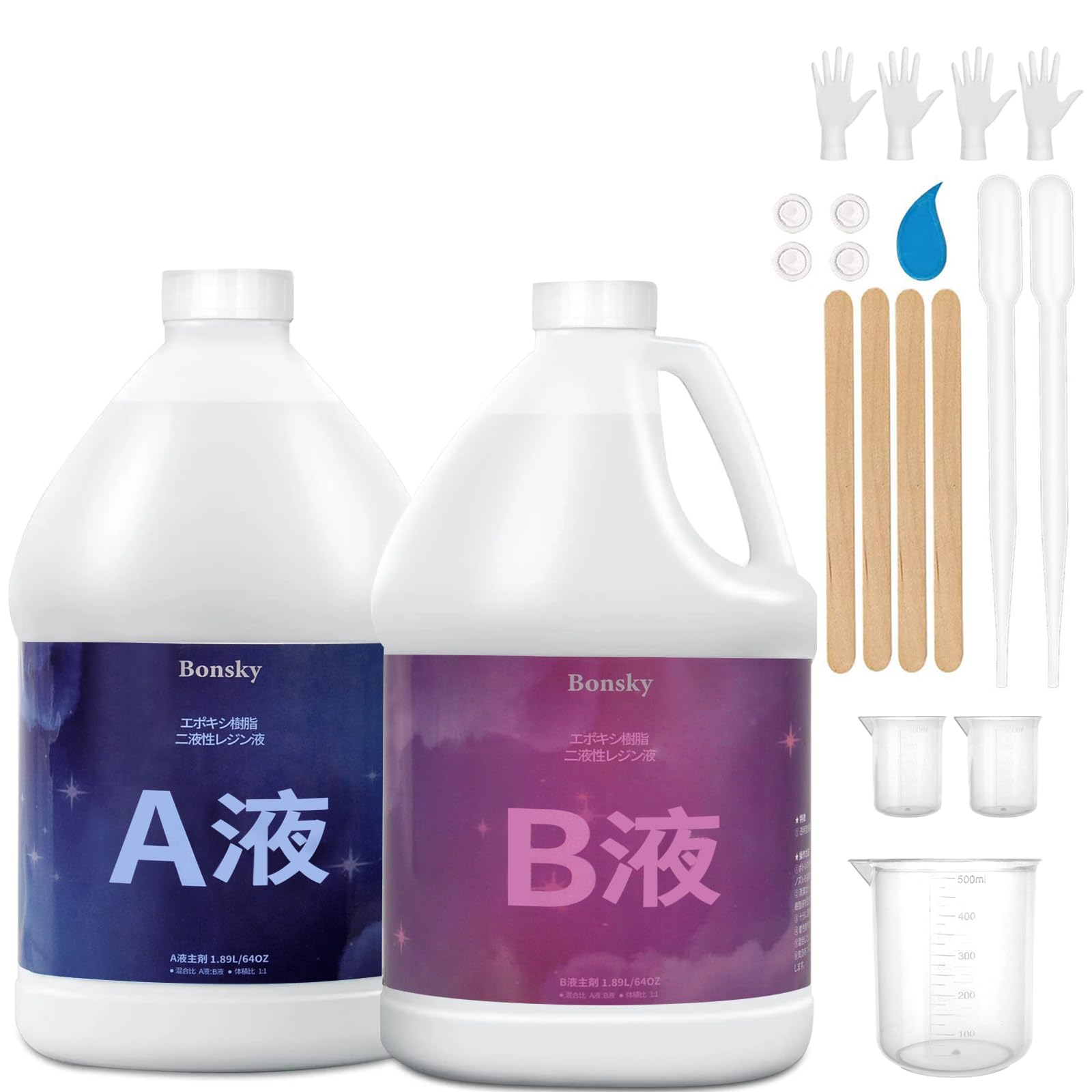 Bonsky エポキシ樹脂 2液性 4.3kg/128ozエポキシ樹脂レジン液 大容量 (A液+B液) 体積比1:1 高い透明 高硬度 黄変しにくい 操作簡単 自然硬化 エポキシ樹脂 コーティング樹脂