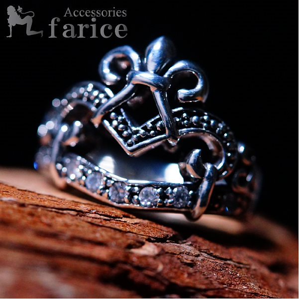 ホワイトラインストーンフレア オープンクラウンシルバーリング