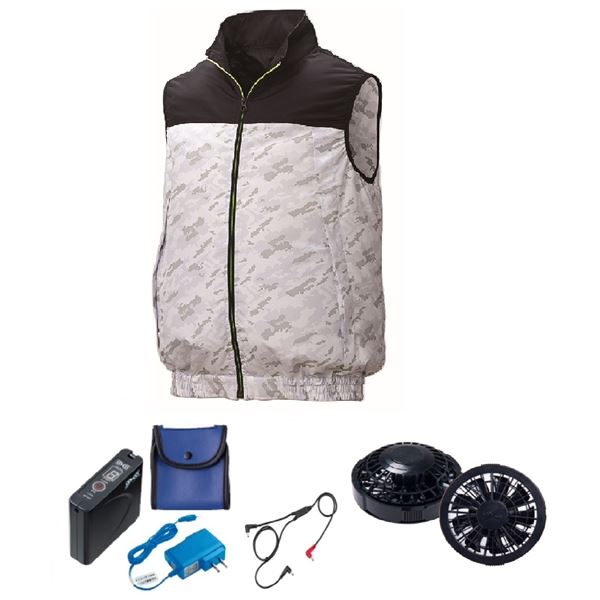 KU92020空調服 ポリ カジュアルベスト FAN2200B/LISUPER1 紺x薄灰カモ LL