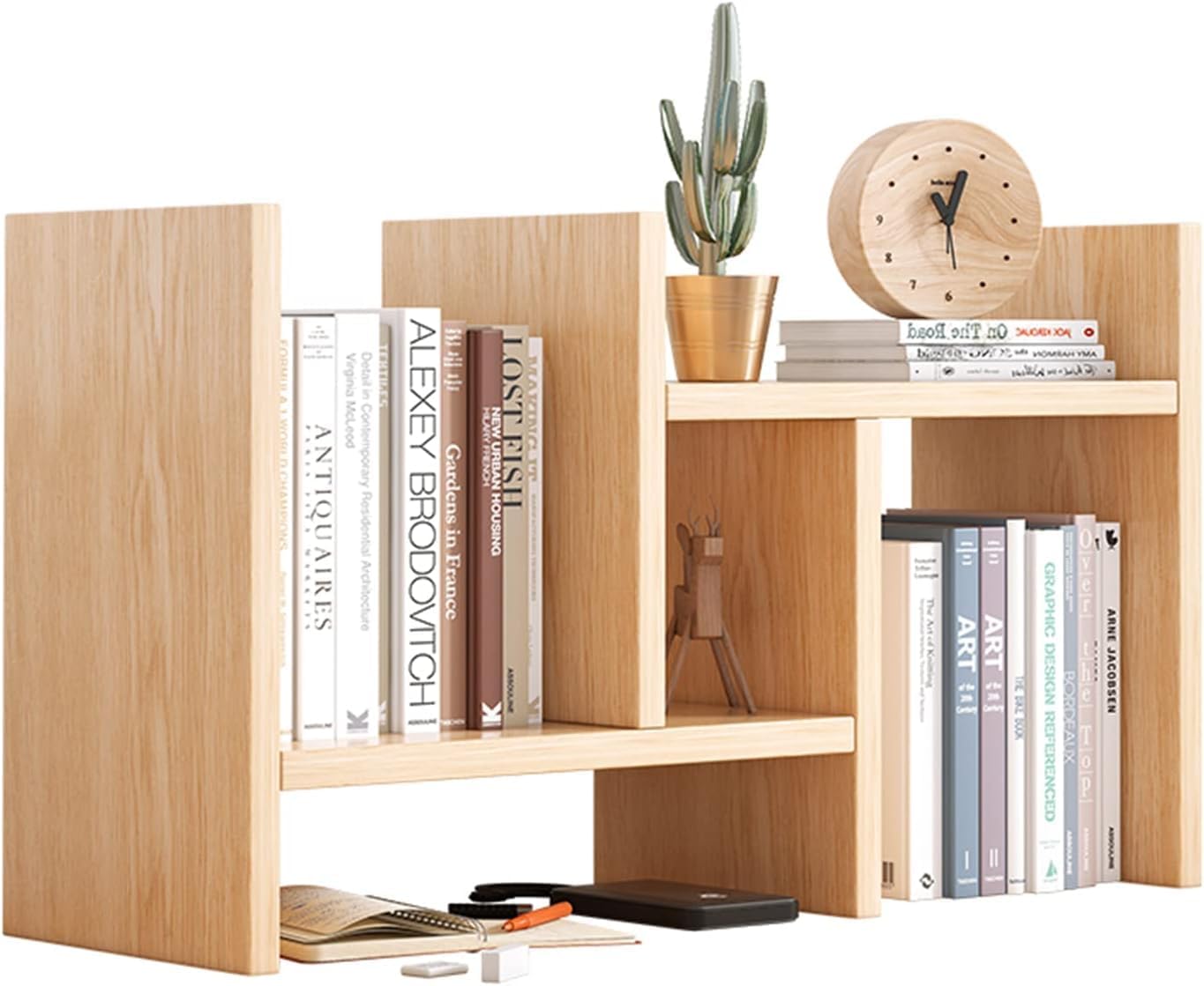 デスク上置き棚 収納ラック ブックスタンド 卓上 伸縮型 木製 多種組み立て方式 3種の組み合わせ