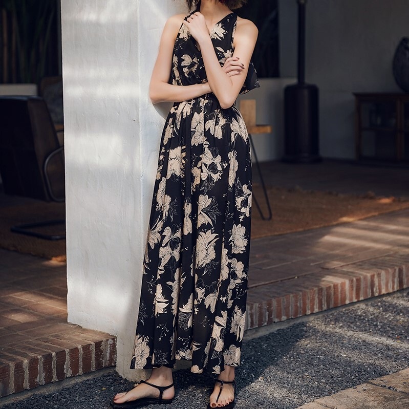オープンバッグ フリル 花柄 マキシワンピース ワンピース レディース 女性用 バリビーチスカート 4,910円