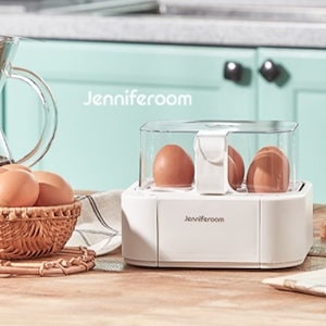 [Jenniferoom]おしゃべり自動ゆで卵メーカー茶碗蒸しホワイトJR-E1155WH便利なゆで卵メーカー(6段階料理機能)電気調理器