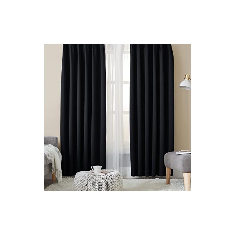 Hansleep カーテン 1級遮光 4枚組 ブラック 幅100cm丈178cm UVカット 断熱 防寒 防音 省エネ 厚手 無地 おしゃれ カーテンセット 洗える 寝室 リビング用 (ドレープカー
