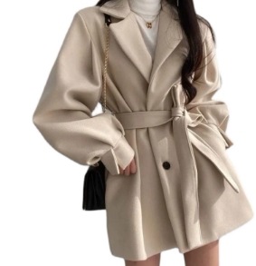 レディース コート アウター 上着 ウール ミドル丈 長袖 ボリューム袖 ランタンスリーブ ウエストマーク ウエストリボン ポケット かわいい 大人可愛い きれいめ シンプル カジュアル 上品