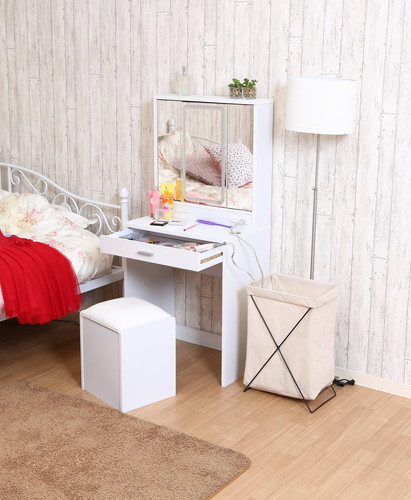 三面鏡ドレッサー WH LEDライト付き