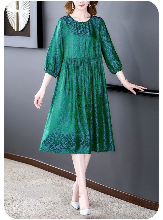 春 大きいサイズ 大人かわいい 50代 おしゃれ ファッション きれいめ レディース ロング丈 長袖 30代 母 ワンピース 40代 美人 母親 ロング ラウンドネック 上品 フレアワンピース ミモレ