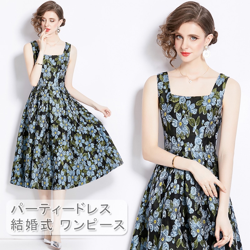 パーティードレス 結婚式 ワンピース フォーマルドレス 花柄 プリント ワンピース お呼ばれ ドレス フォーマル ミセス ブライズメイド 大人 上品 20代30代40代 大きいサイズ 春 夏 秋 冬