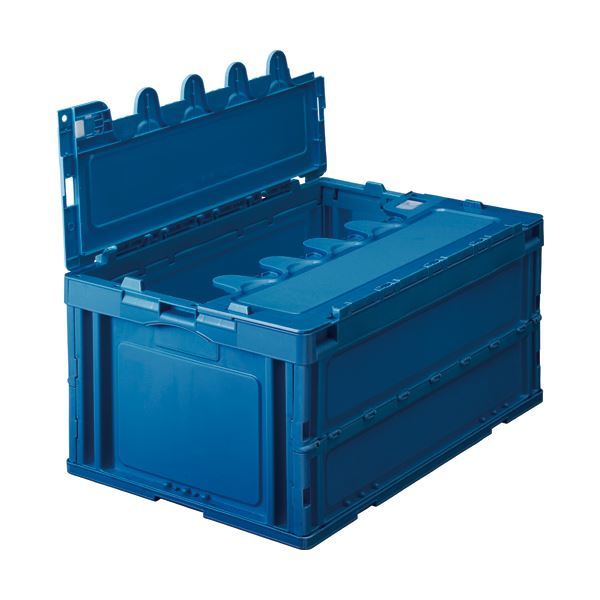 （まとめ） TANOSEE 折りたたみコンテナ フタ付 75L ダークブルー 1台 [x2セット]