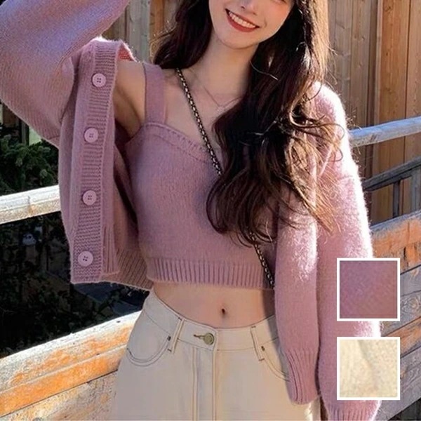 アンサンブル 韓国 ファッション レディース 春 秋 冬 カジュアル お取り寄せ PTXP034 オルチャン コーデ シンプル 定番 セレカジ 20代 30代 40代 2024 クロップド キャミソ