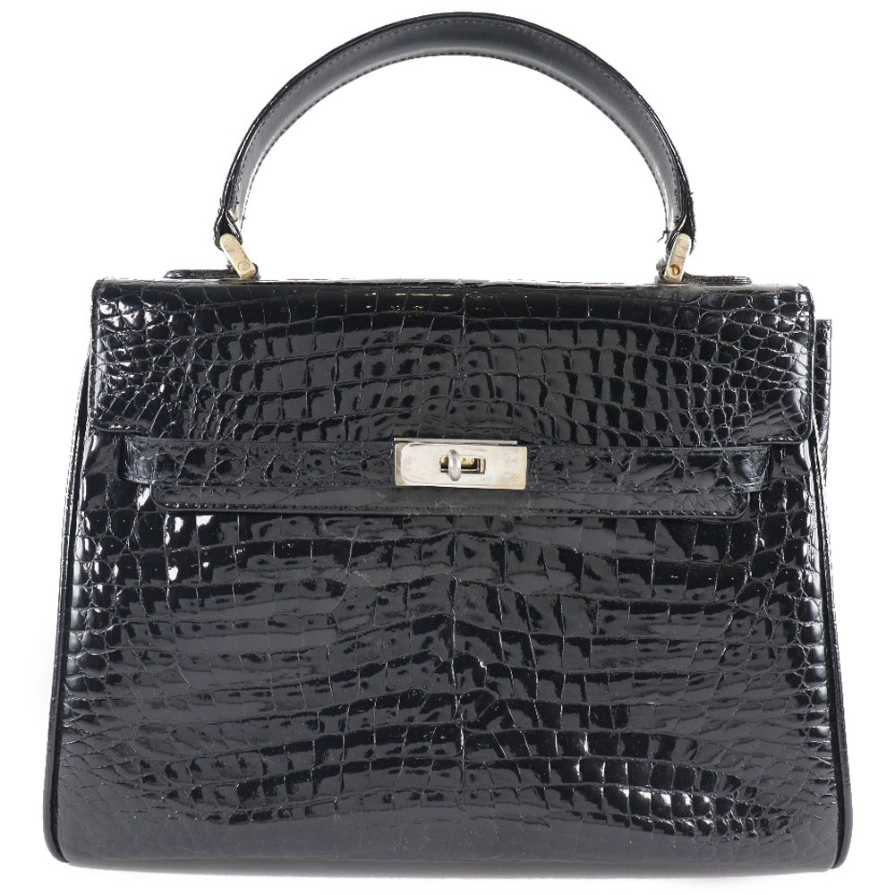 jollbors NUOVO BIDENTE ハンドバッグ クロコダイル 黒 レディース 中古品