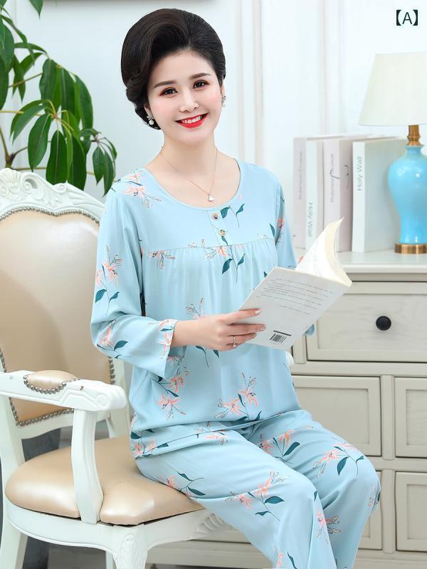ルームウェア 部屋着 レディース 長袖 婦人 ミセス 高齢者 春夏 コットンシルク パジャマ 綿 ホームウェア スーツ