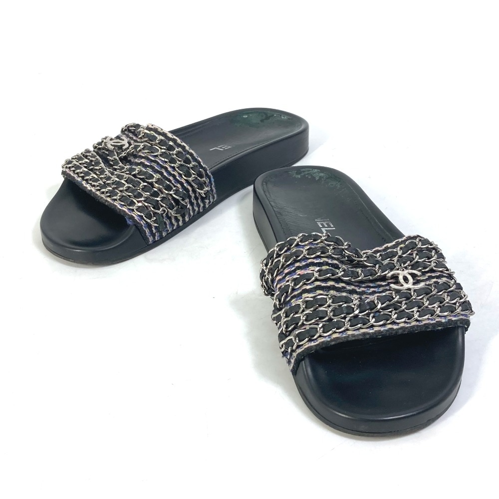 サンダル G31627 CC ココマーク 6連チェーン 靴 フラット ペタンコ レザー ブラック