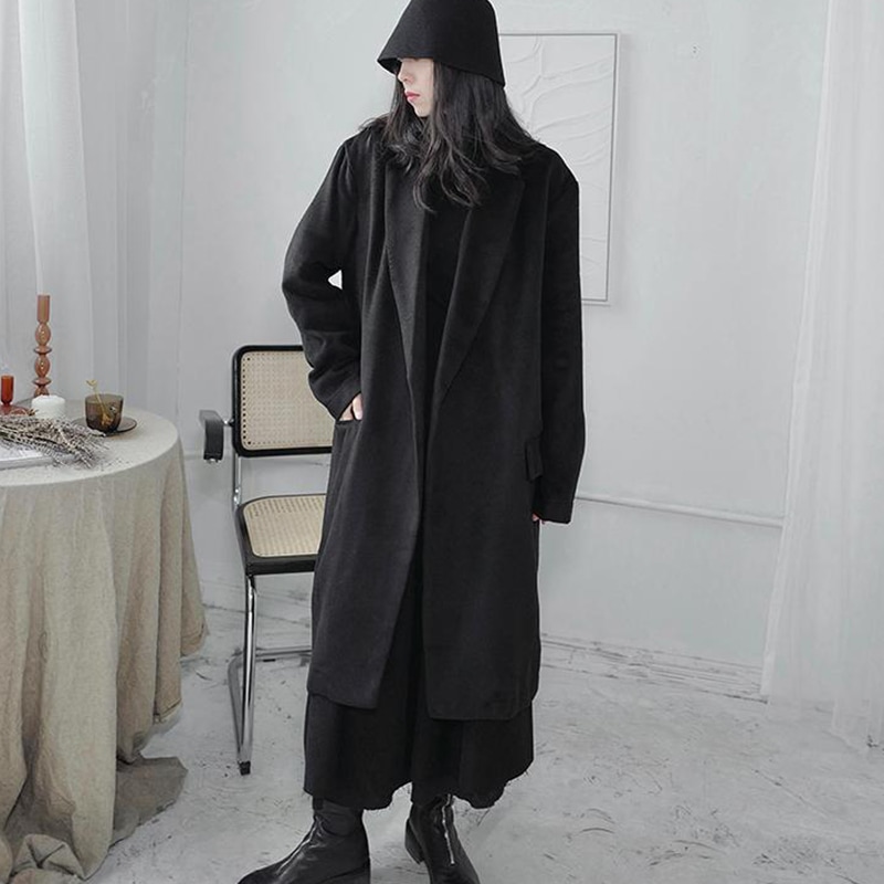 レディース長袖コートブラックスリムミッドレングス春新作レディースコート無地カジュアルパーソナリティウールコートウォームカジュアルファッション万能レディースコート