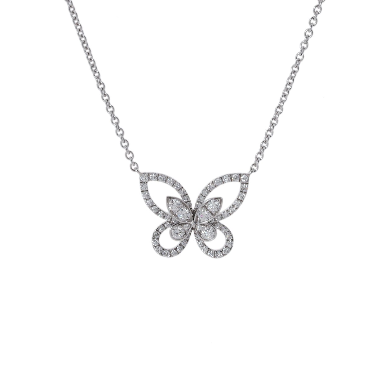 バタフライ シルエット ダイヤモンドペンダント レディース K18ホワイトゴールド ネックレス Aランク 中古 銀蔵
