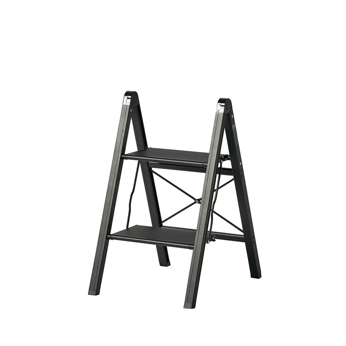 天馬 TENMA アルミ 踏み台 スリム 2段 ブラック 高さ約65cm 軽量 室内 コンパクト 省スペース収納 掃除 丈夫