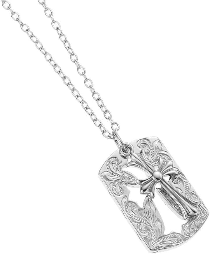 サージカルステンレス316L製 ハワイアンジュエリー クロス 十字架 プレート スクロール ネックレス シルバー Lサイズ