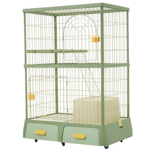【即日発送】猫 掃除しやすいトレーケージ キャットケージ 2段 多頭飼い 引き出しトレー 組み立て簡単 猫ドア キャットハウス ペット ゲージ 猫 ゲージ 大型 キャスター付きネコ ハウス 留守番 保