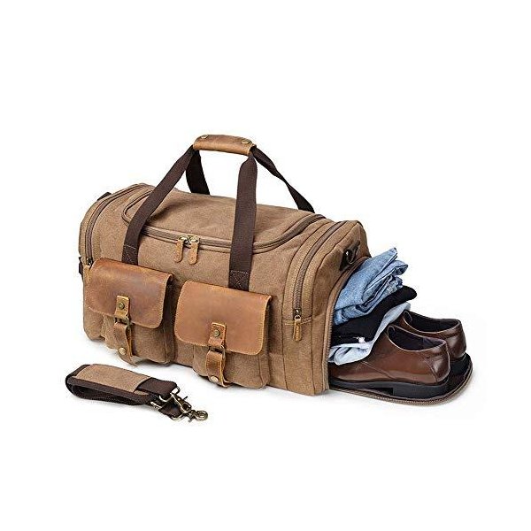 Kemy s Canvas Duffle Bag for Mens Oversized Overnight Bags Weekend Duffel Weekender Travel Bags Leat