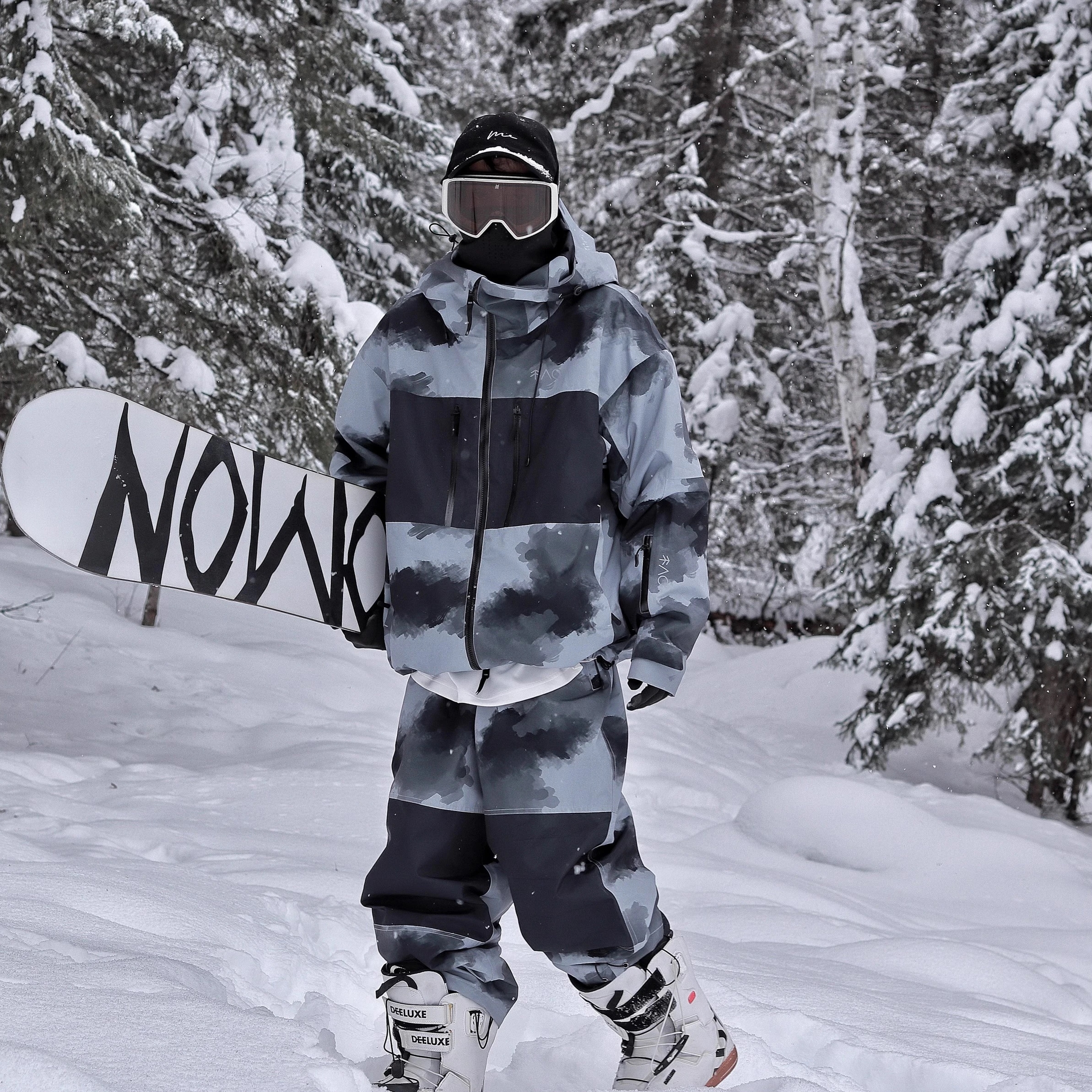 スノーボードウェア20242025上下セットメンズレディースグレーアウタージャケットパンツゆったり裏起毛セットアップ韓国風防水防寒着スノーウェアスキーウェアスノボウェア