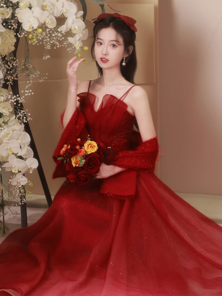 ウェア花嫁結婚婚約2024風成人式イブニングドレスベールスカートレディース